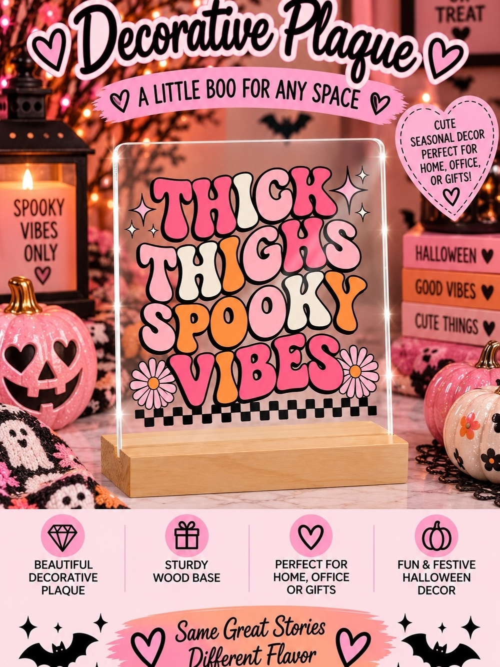 Pink Halloween "Thick Thighs Spooky Vibes" Decorative Plaque!!